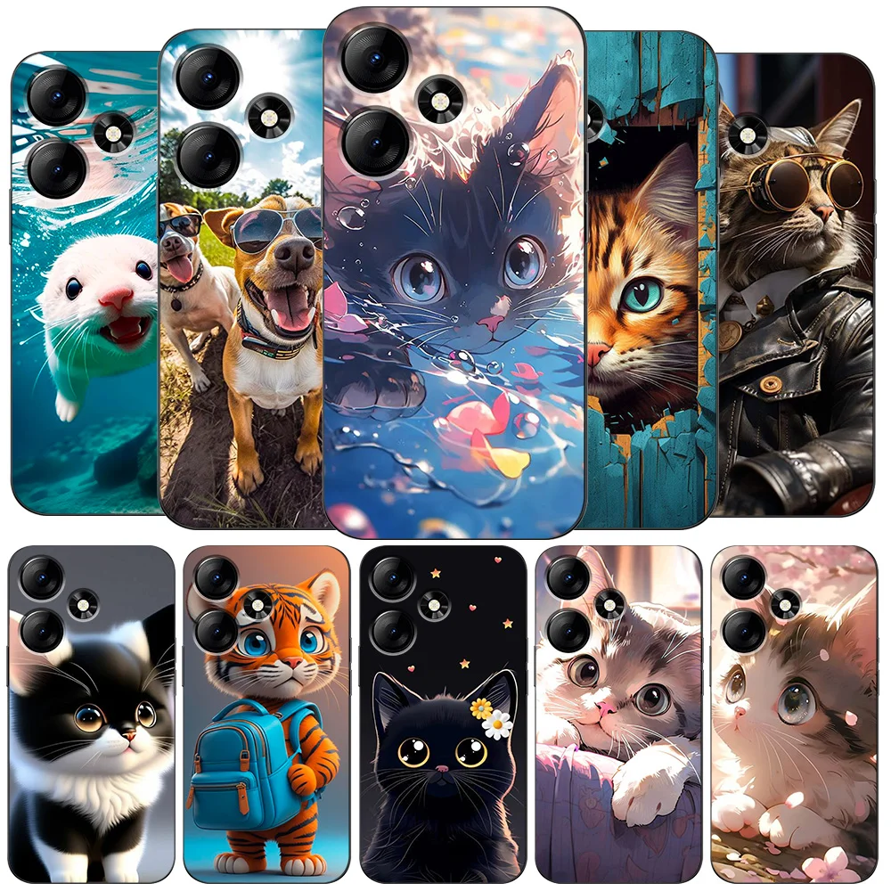 Case For infinix HOT 30(X6831)  HOT 30I(X669) Silicon Phone Back Cover black tpu case amazing cool cats pets