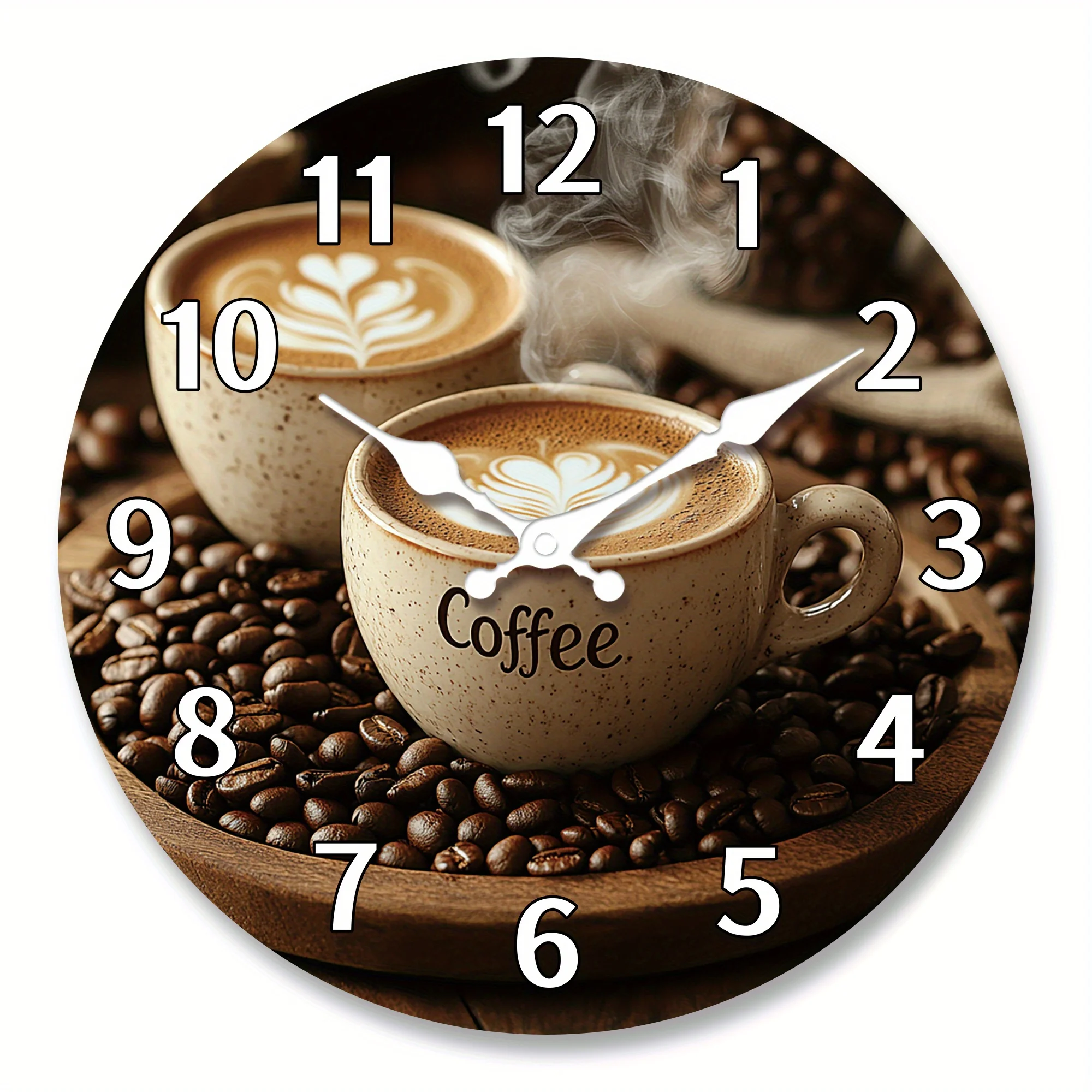 1pc Wall Clock - Cafe Decor - Artificial Wood/Plastic - Housewarming Gift for Coffee Enthusiasts (AA Batteries Not Included) - Decorative Coffee Bean Accent Clock, Home Decoration, Cozy Aesthetic, Highquality Finish, Kitchen Decorators