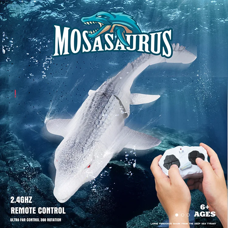 EBOYU Mini RC Mosasaurus Dinosaur 2.4Ghz Electric Fish Gift Toy Underwater for Pool Water Park RC Boat Fish Toy for Kids