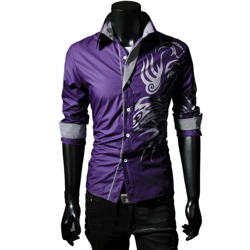 Special  Autumn Shirt Clothes Long Sleeve Men Autumn Top Loong Print Skin-friendly Men Shirt for Stage Show