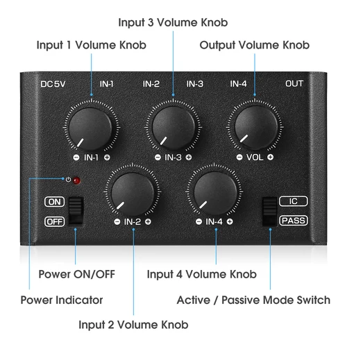 Imagen 2 del producto Douk-Mini mezclador de Audio estéreo de 4 canales, MC5-BX de Audio, Ultra bajo ruido, para casa, estudio, Bar