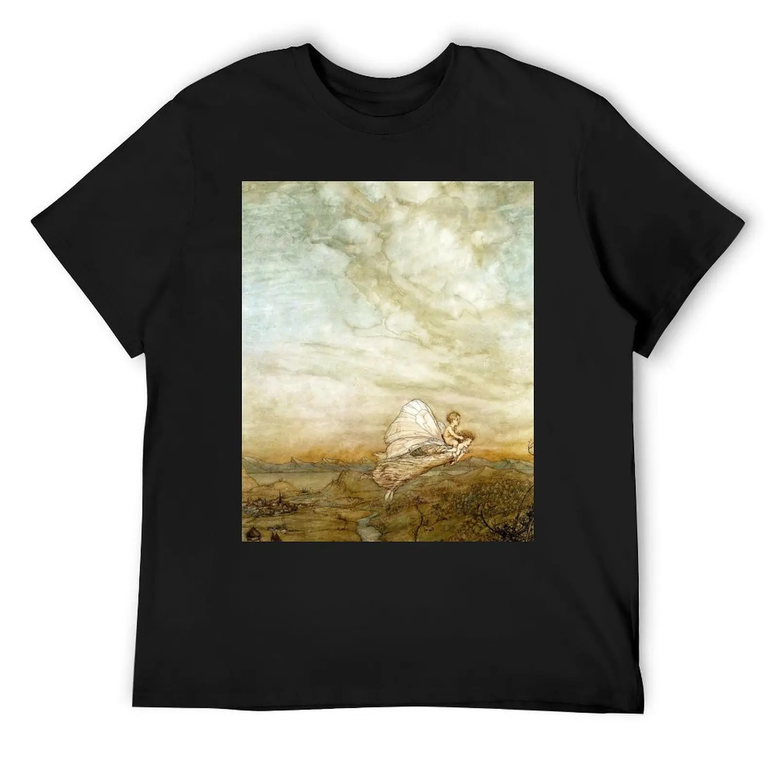 Fairy Flying with Changeling Child - Midsummer Night's Dream, Arthur Rackham T-Shirt anime clothes slim fit t shirts for men