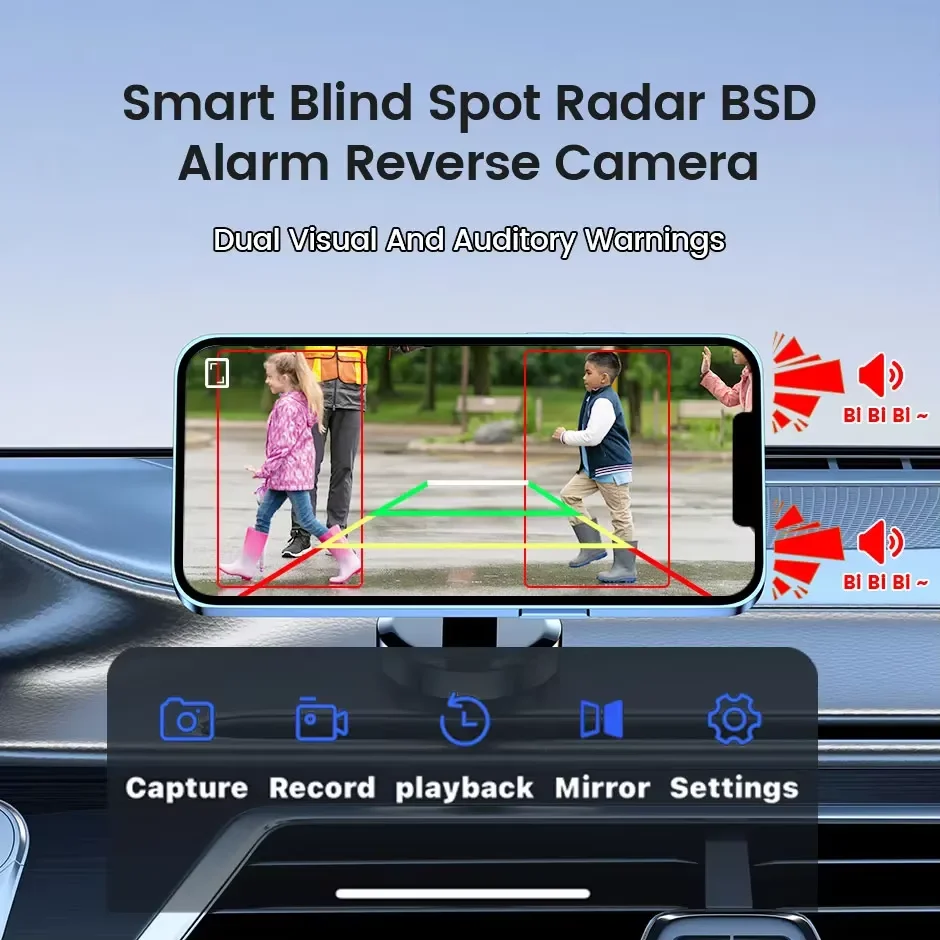 WiFi HD Magnetic Solar Wireless Backup Camera AI Blind Spot Warning Front Rear View Support Mobile APP for Bus Van Truck RV