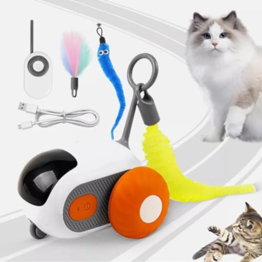 

Умная интерактивная игрушка для кошек, автоматическая движущаяся игрушка-мышь с дистанционным управлением, перезаряжаемая через USB, диапазон 1520 м, забавный оранжевый дизайн для Pla