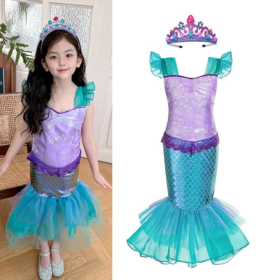 Little Mermaid Princess Costume Girl Sequin Bling Clothes for Kids Theme Party Outfits Kids Carnival Fancy Dress