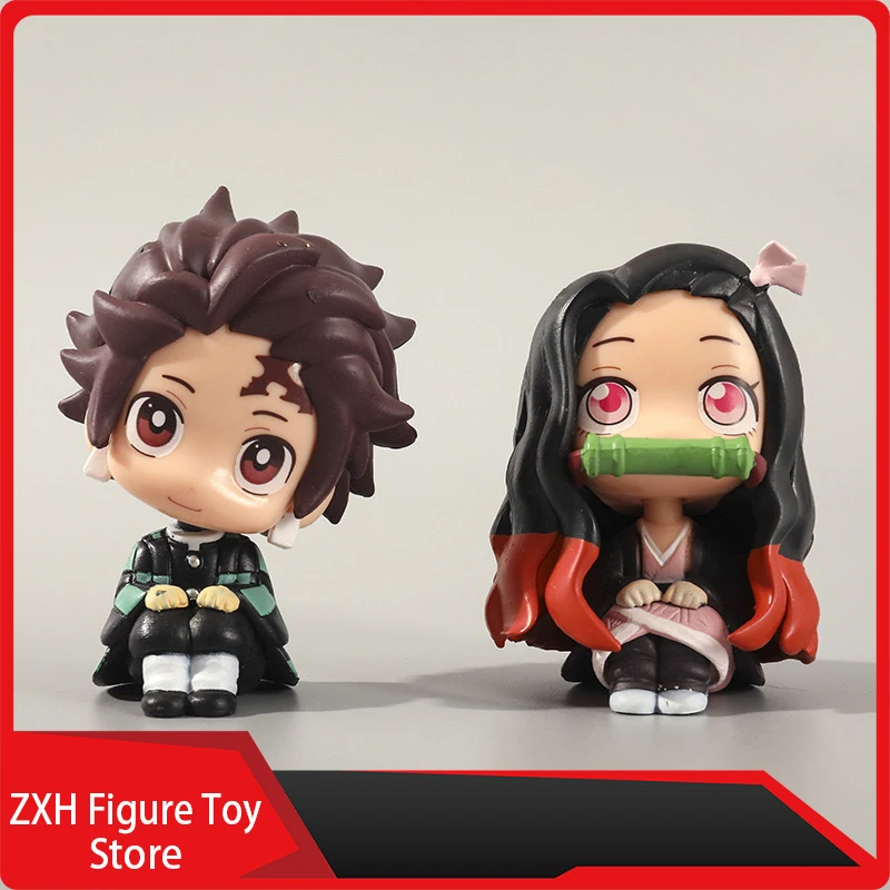 Demon Slayer Anime Figure Q Edition Sitting Cute Kamado Nezuko Tanjirou Animation Gk Desktop Ornament Pvc Model Doll Toy Gift