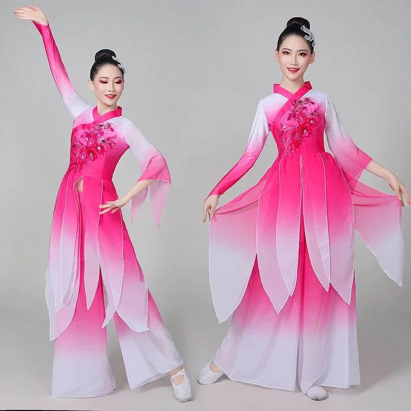 Adult Female Stereoscopic Flower Classical Dance Costumes Chinese Jasmine Yangko Costumes Fan Dance Elegant Sequins Dance Costum