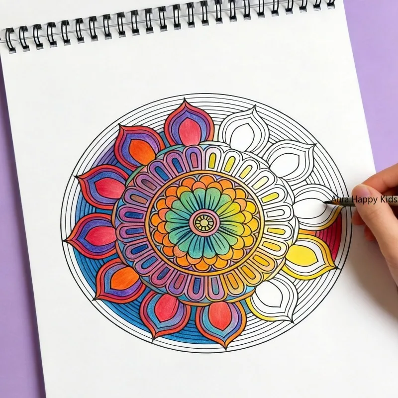 A Mandala Decompression and Healing Coloring Book, Black and White Fine Line Drafts, Adult Relaxing and Calming Hand Drawn Books