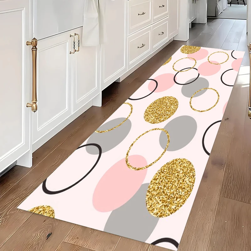 Pink & Teal Triangle Geometric Kitchen Runner Rug Boho Modern Print NonSlip Washable Floor Mat for Hallway Entryway Home Decor