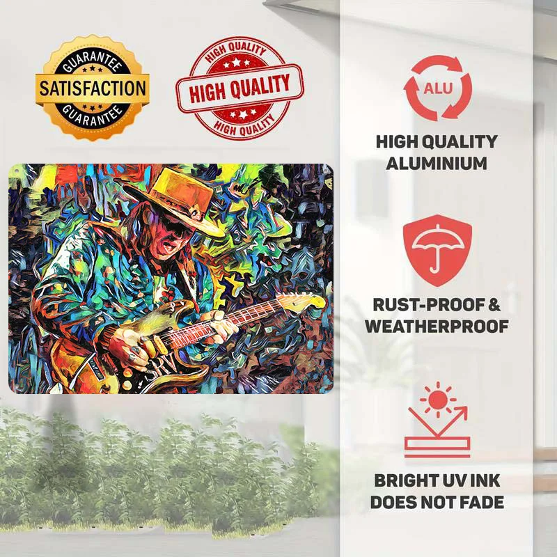 Stevie Ray Vaughan Art 3D Printed Texture Poster Personalized Wall Art Retro Metal Tin Signs for Living Room Decoration Man Home