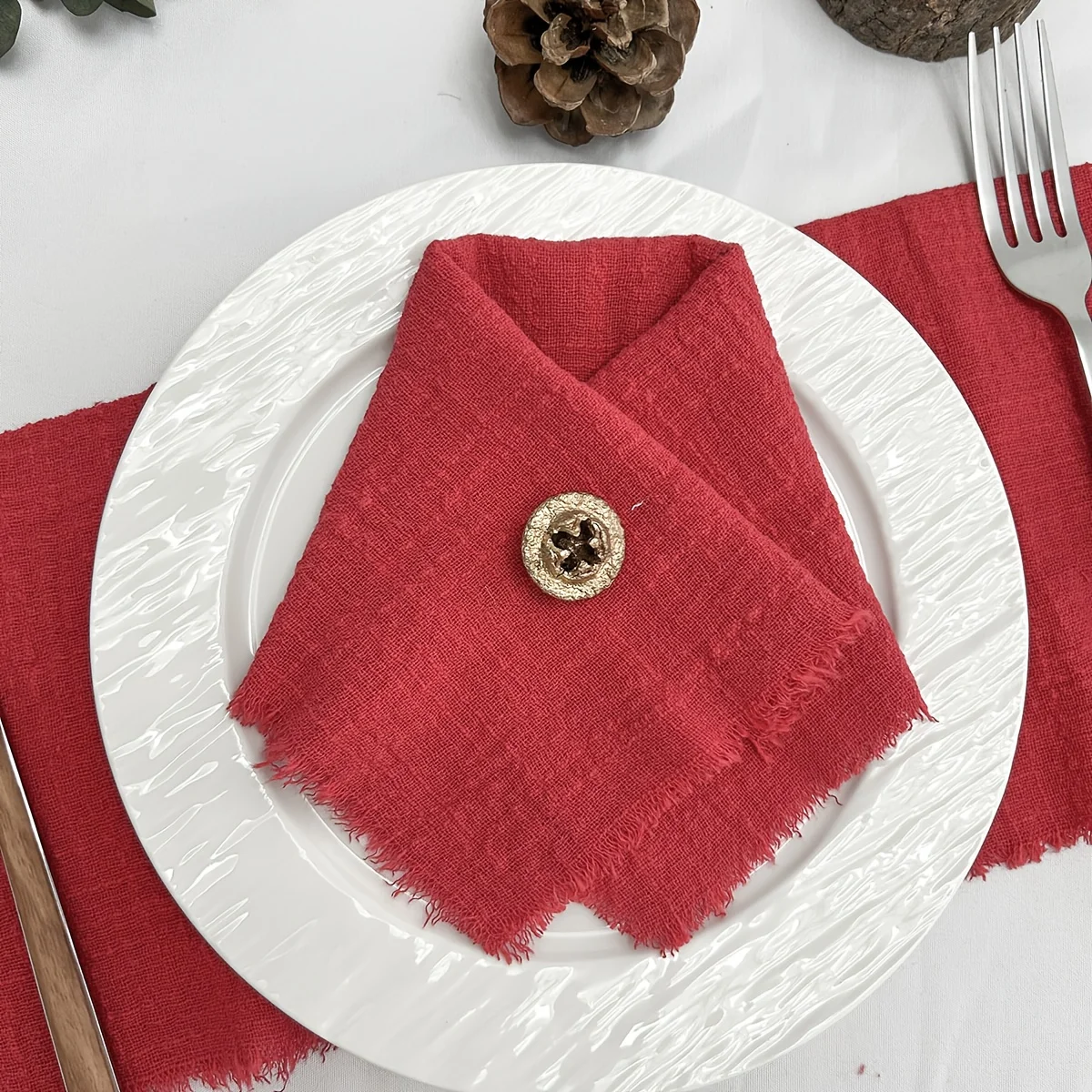 Set of 10 Christmas green Gauze Cotton Napkins 32x32cm Reusable Tea Towel Wedding Party Table Decor new year Retro Burrs napkins