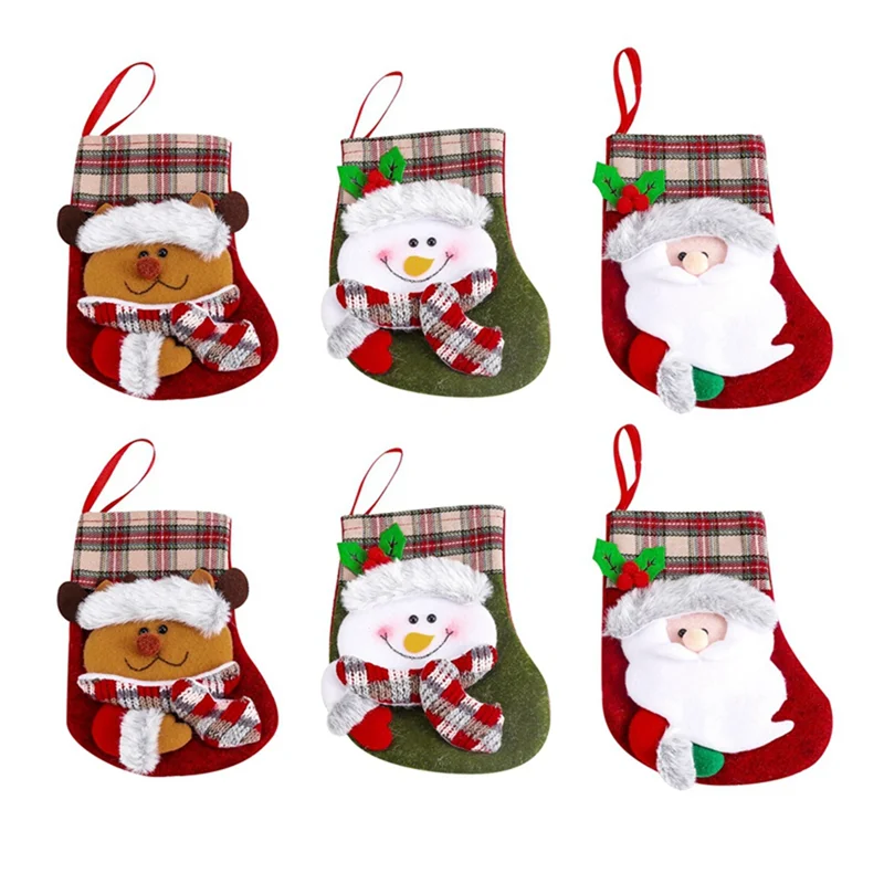 Medias navideñas, bolsa de regalo de dulces, calcetines de alce y muñeco de nieve de Papá Noel 3D, decoración duradera