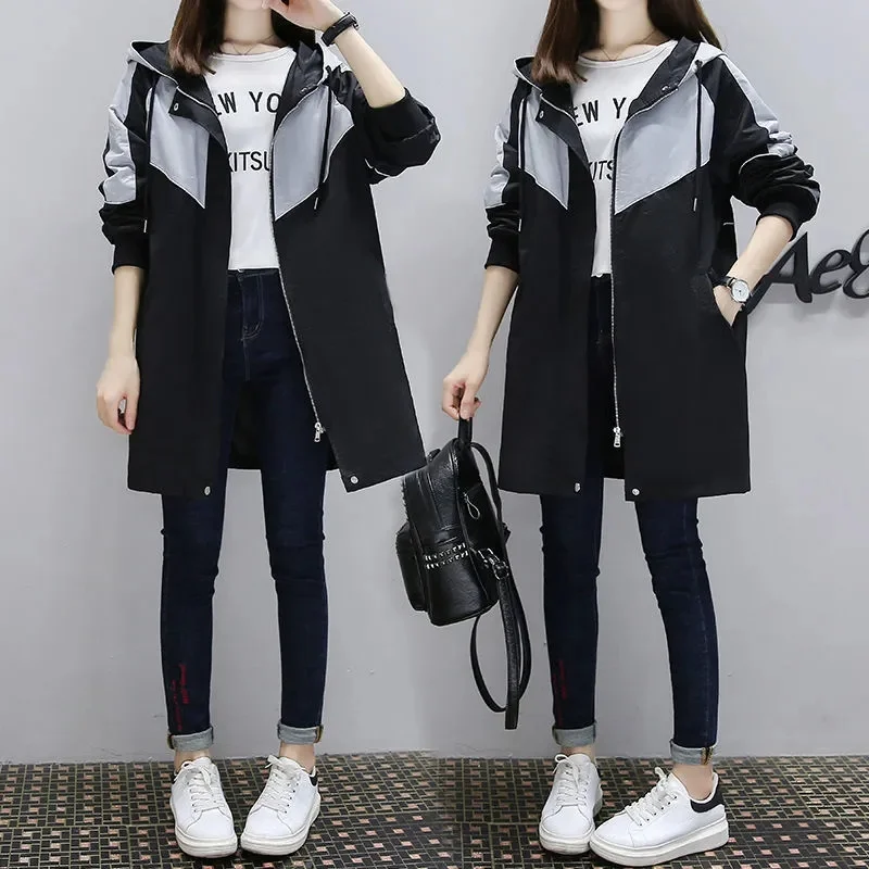 2024 New Fashion Windbreaker Women\'s Jacket Coat Long Sleeve Hooded Jackets Female Outerwear