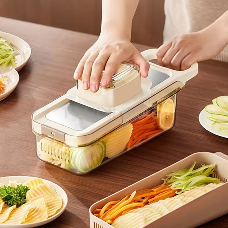 

Multifunction Vegetable Cutter Built In with Washing Basket and 5 Blades Set Detachable Design Vegetable Grater for Home Use