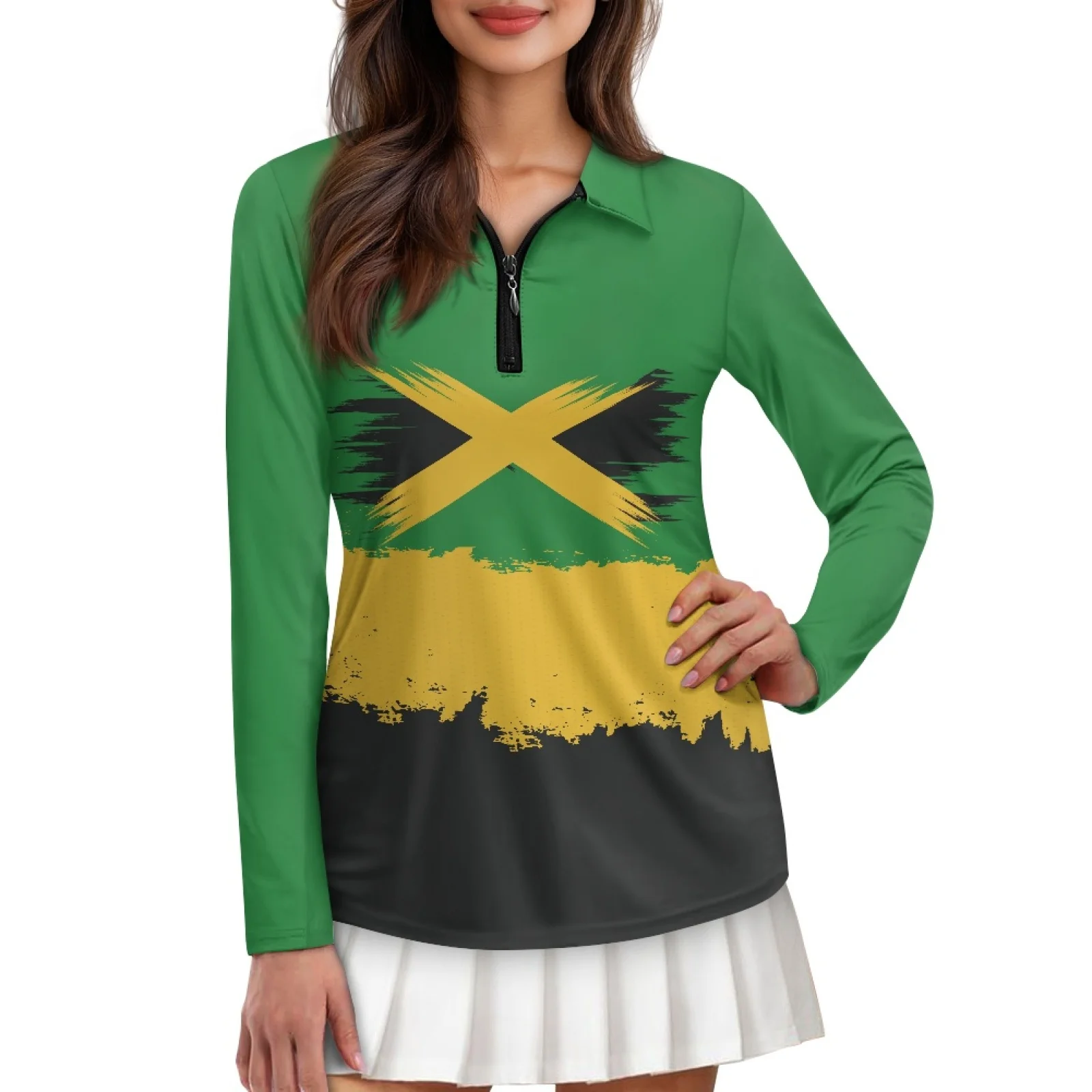 PENSTROLL Jamaican Flag Womens Slim Fit Athletic Tops Comfortable Running Polo Shirts for Jogging