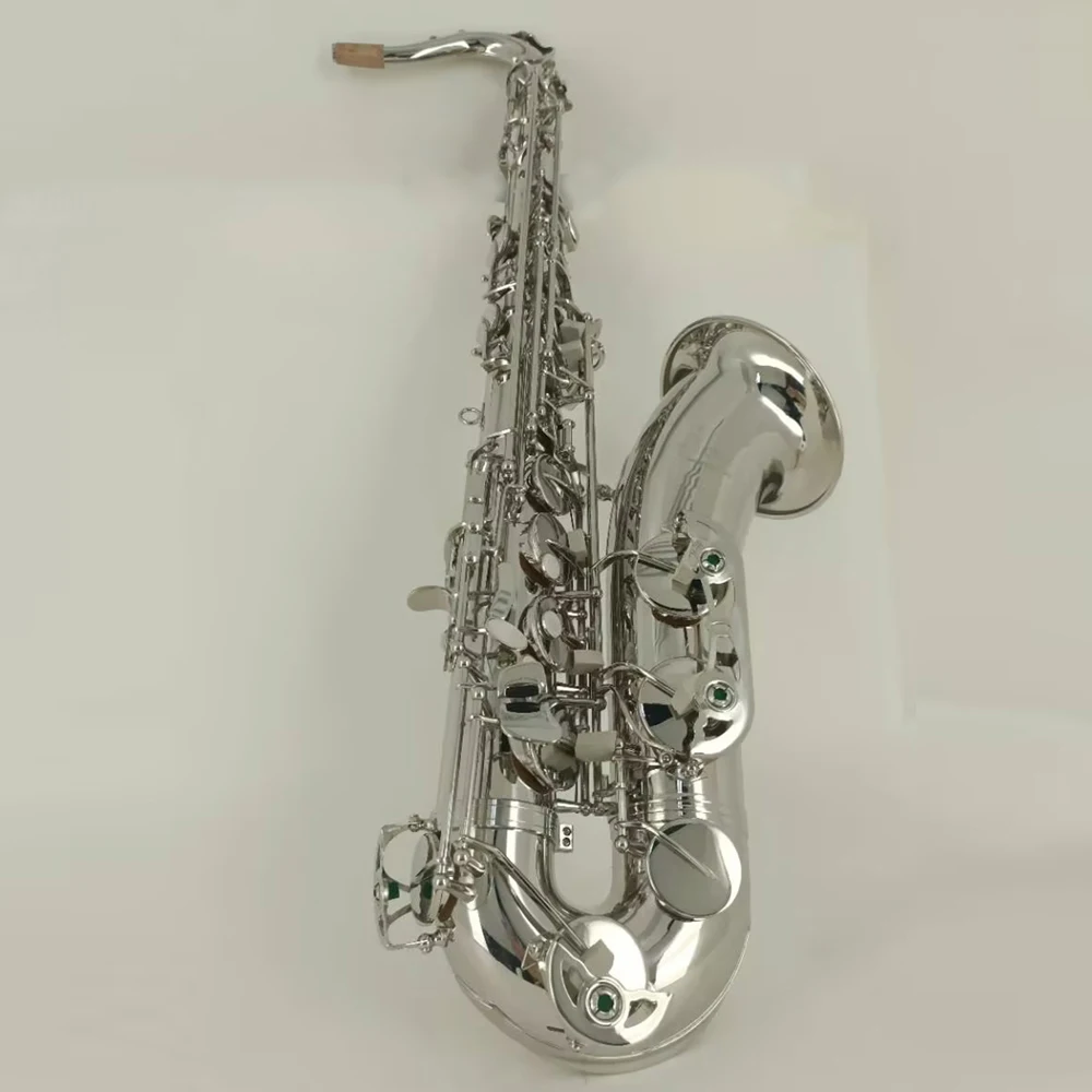 SLADE Tenor Saxophone Sax Shell Key Carve Pattern Woodwind Instrument Bb Brass Silver Lacquer Sax with Case Other Aeccessaries