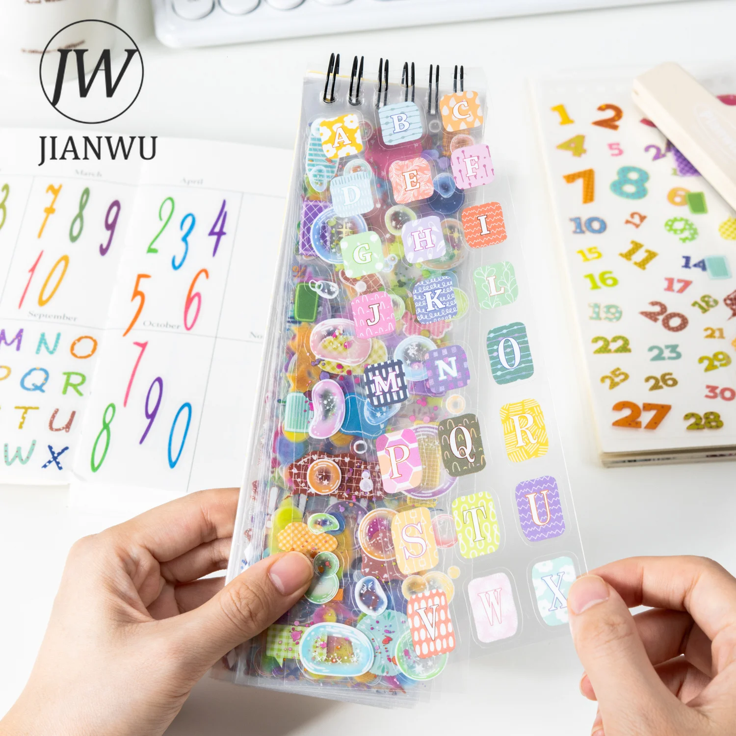 JIANWU Vintage Colorful Number Letter Landscape Material Collage Scrapbooking PET Sticker Book Creative DIY Journal Stationery