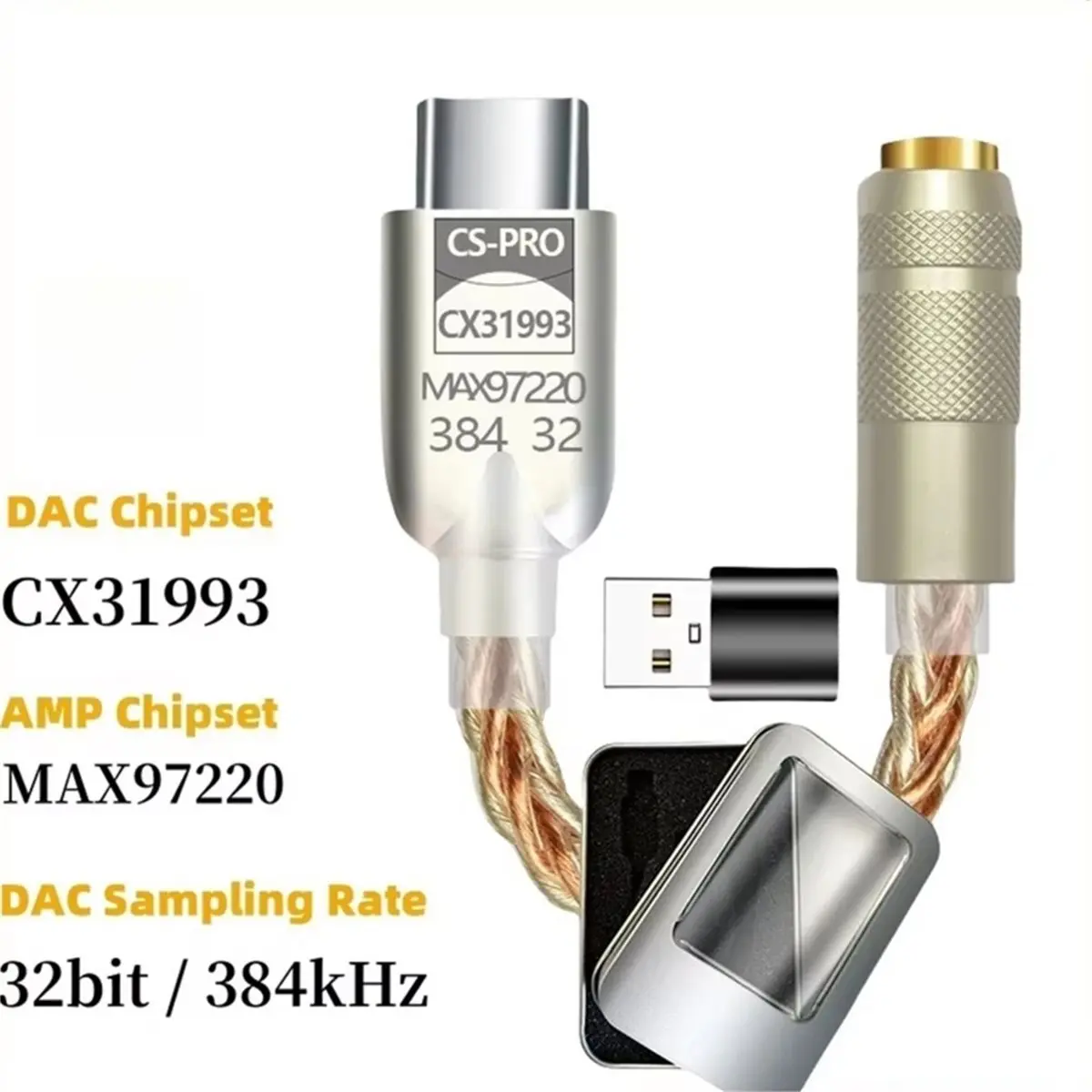New Digital Sound Amplifier CX31993 MAX97220 Chip Type C 3.5mm AMP HiFi Adapter 32Bit/384kHz Headphone Adapter