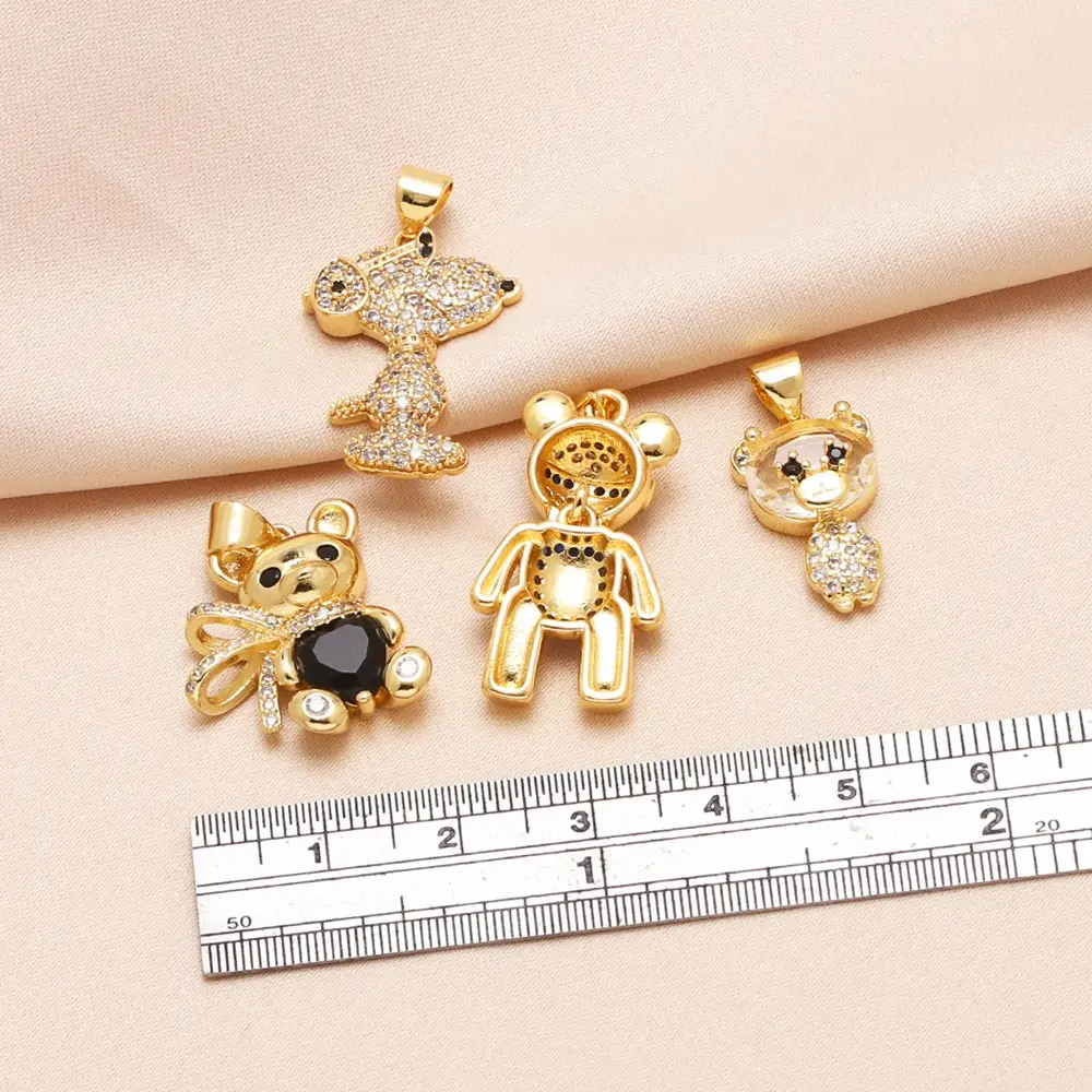 OCESRIO blanc noir cristal mignon écharpe ours pendentif pour collier cuivre plaqué or chiot fabrication de bijoux fournitures pdtb149