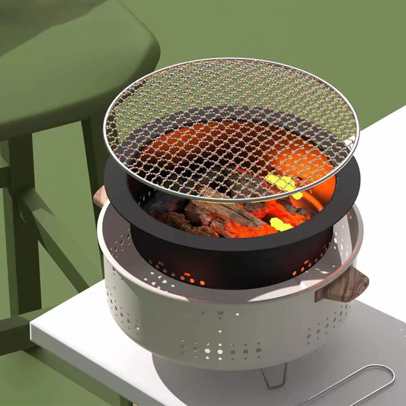 

New Outdoor Smokeless Round Grill Small Stove Charcoal Grill Portable Korean Style Camping Barbecue Tabletop Stove