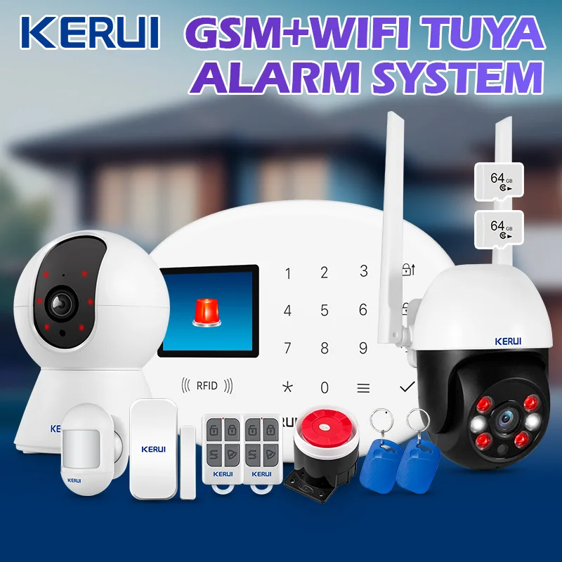 KERUI Tuya Беспроводной комплект домашней сигнализации Smart Life Wi-Fi GSM сигнализация для домашней безопасности W202 с 433 МГц PIR датчиком движения сирена