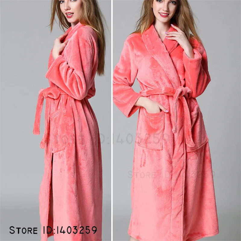 

Loose Coral Fleece Robe Home Dressing Gown Winter Thickened Flannel Women Sleepwear Lounge Wear Warm Long Kimono Bathrobe Gown