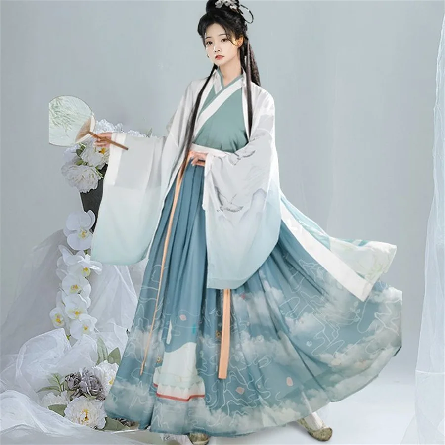 3Pcs/set Chinese Ancient Clothes Hanfu Dress For Women Girl Halloween Party Carnival Cosplay Performance Han Fu Dress Daily Suit