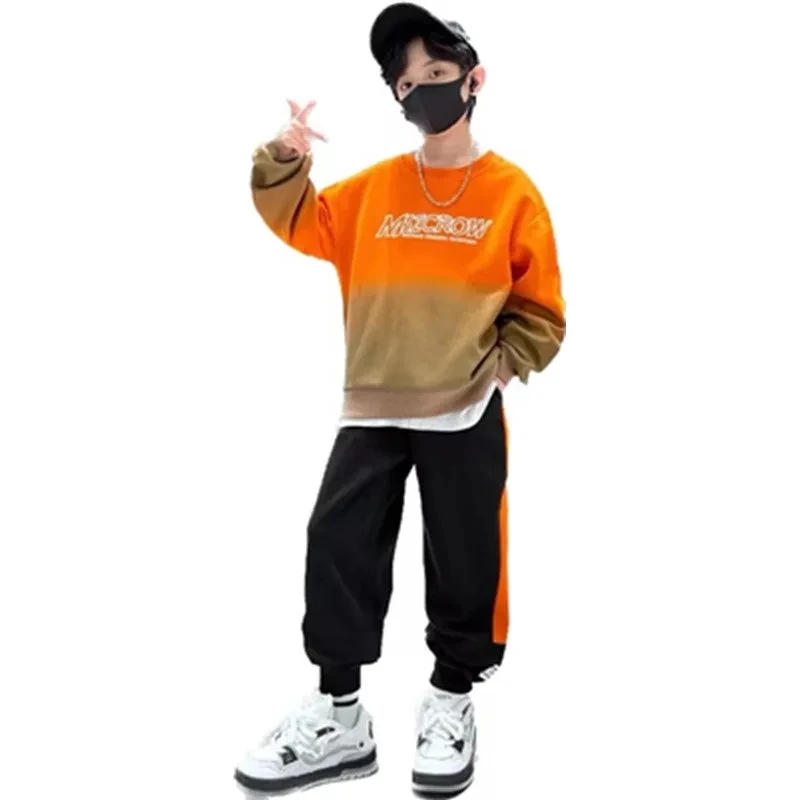 Spring Fall Boys Top and Pants Teenager Children Long Sleeve 3 Color Clothes Letter Pattern Tracksuits 5 7 9 11 13 14 Years Old