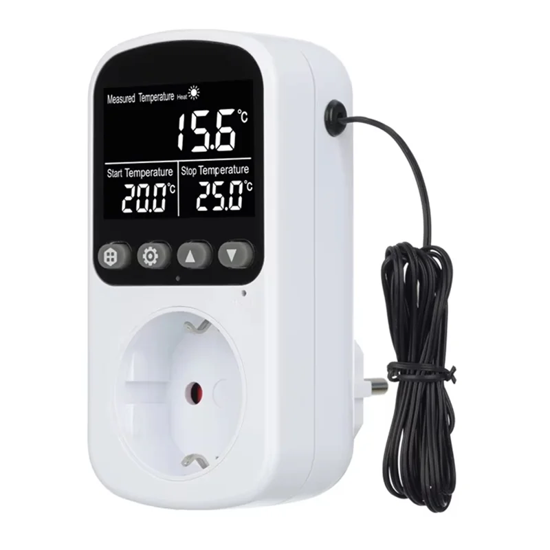 ABBO-Digital Temperature Controller With Timer Sensor Probe 16A Socket Outlet Thermostat Cooling Heating Switch Backlight EU