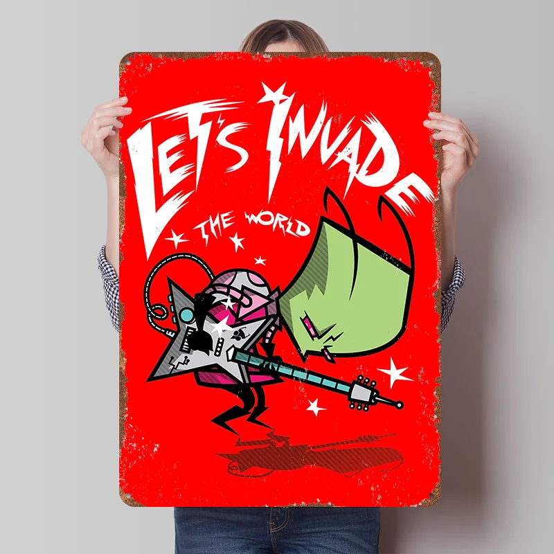 Let's Invade the World Metal Poster Customized Wall Art Retro Vintage Tinplate Signs for Man Cave Home Decoration Gaming House
