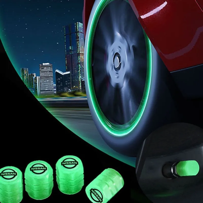 Bouchon de Valve de pneu de voiture, couvercle de noyau de Valve lumineux universel pour Nissan GTR Juke Qashqai Patrol Leaf x-trail Micra Sentra Altima 4 pièces