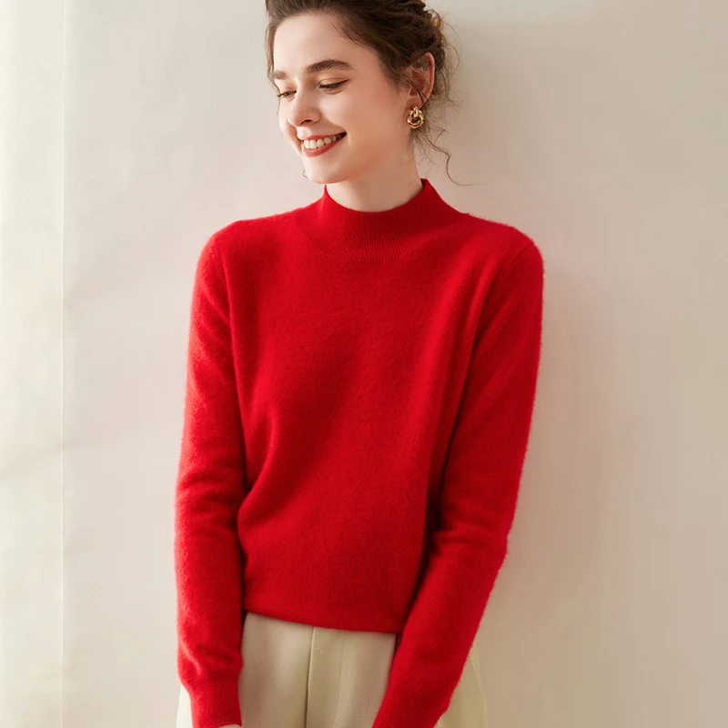 Half High Collar Cashmere Sweater Women's Thin Style Underlay 100% Pure Cashmere Pullover Sweater Knitted Underlay One Line Read