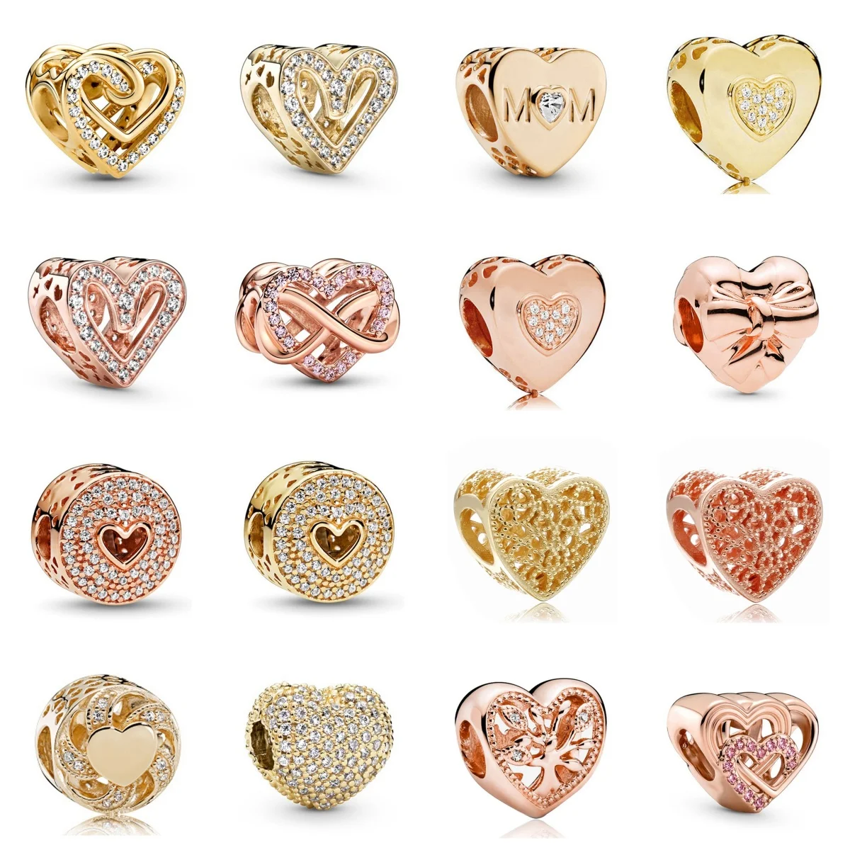 

New Gold and Rose Gold Plated Heart Diamond Charm Beads For Women DIY Bracelet Necklace Fashion Jewelry Accessories Gifts﻿ ﻿