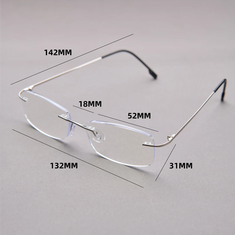 Rahmenlose Lesebrille Männer Anti Blaues Licht Computer Lupen Anti Müdigkeit Presbyopie Brille +1-+3,5 – Detail 1