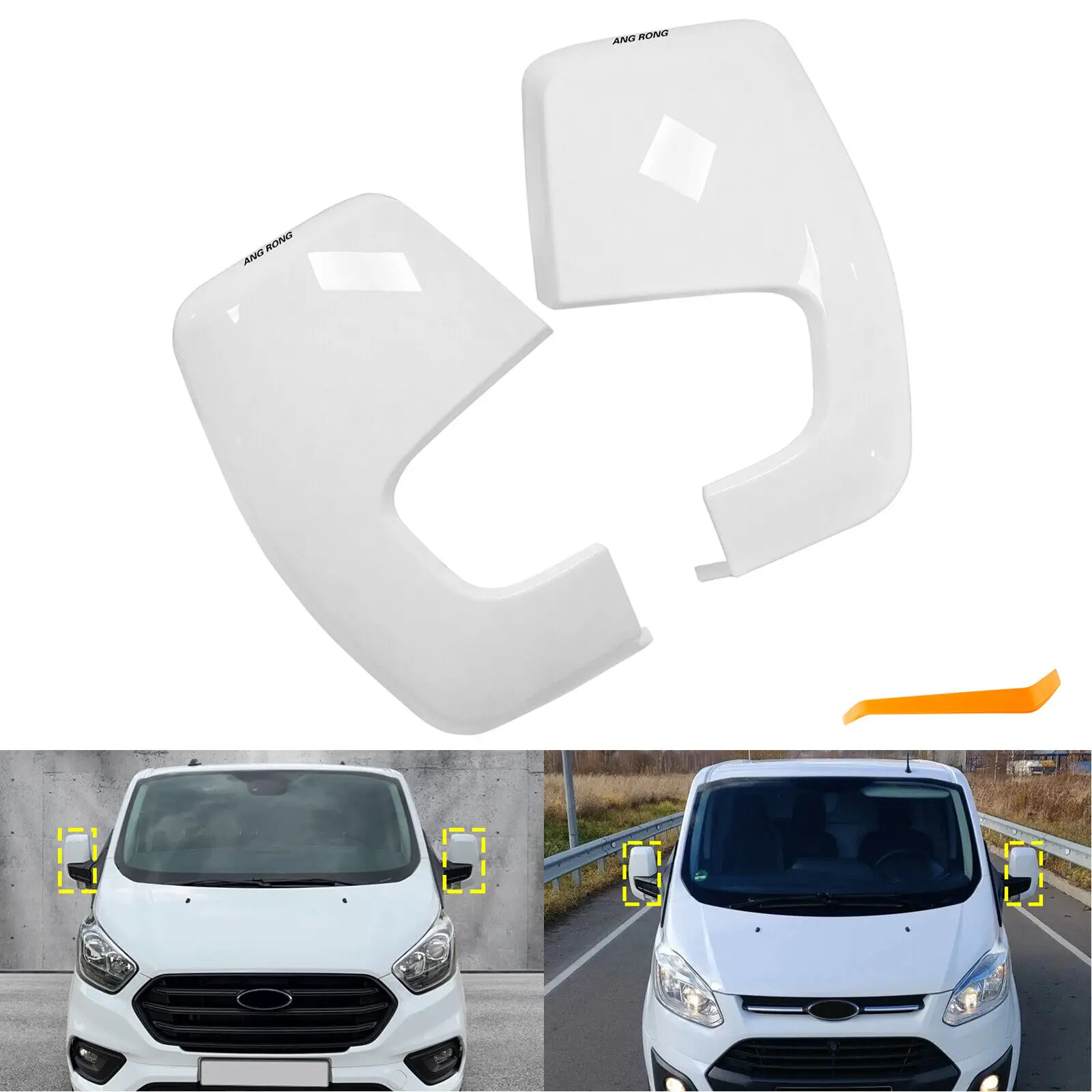 For Ford Transit Custom 2012-2020 White Wing Door Mirror Cover Caps Left + Right