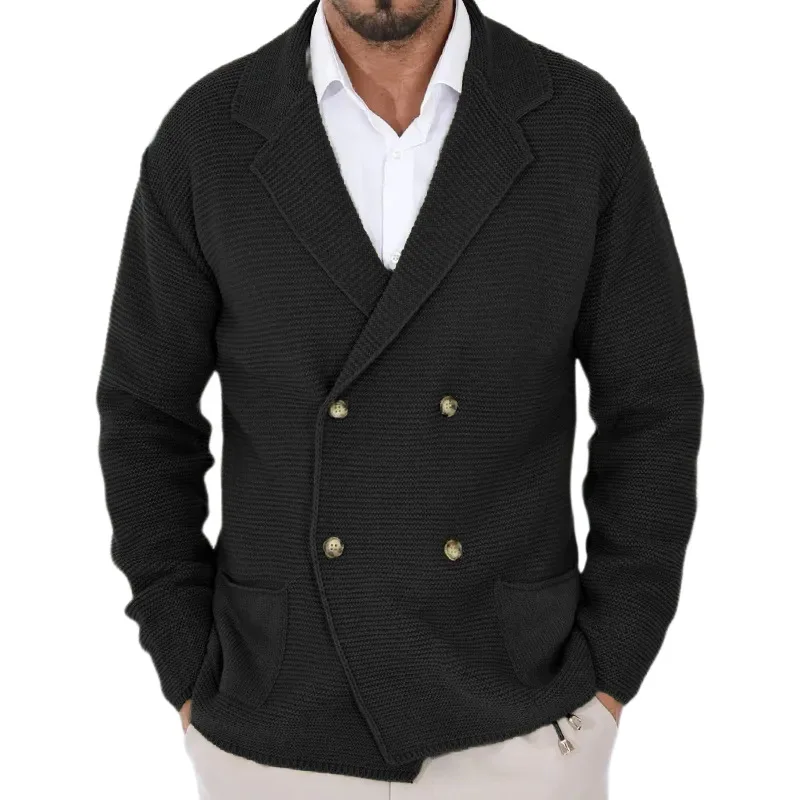 Europäische und amerikanische Mode Plus-Size-Herren Herbst und Winter Slim-Fit Revers Zweireiher Strickjacke.