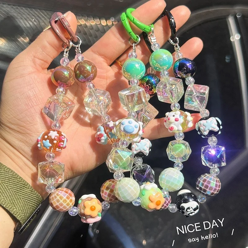 

Sugar Cube Mobile Phone Chain Handmade Beaded Keychain Women's Bag Accessories Water Cup Hanging Decoration