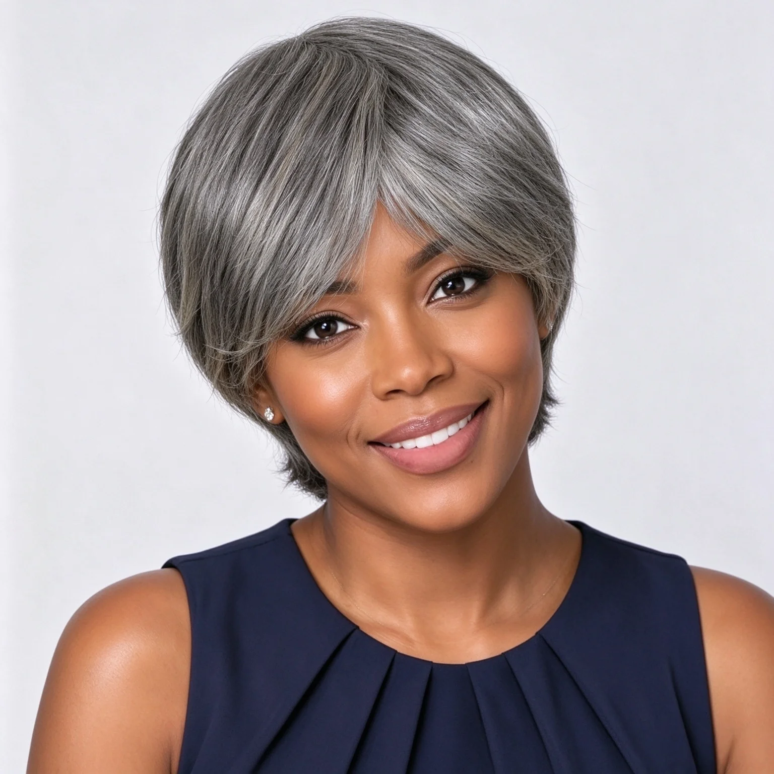 Pixie Cut Wig salt & pepper Wig Human Hair Short Straight Wigs for Women Layered Brazilian Remy Human Hair Machine Made Wigs