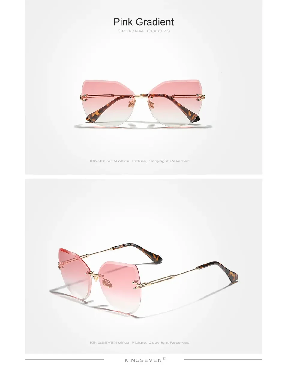 KINGSEVEN Trend Randlose Sonnenbrille Frauen Gradient Brillen Vintage Urlaub für Dame Zubehör Reise Brillen – Detail 4