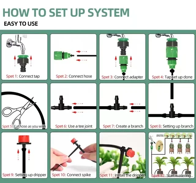 Garden Drip Irrigation Kit Automatic Irrigation System Bonsai Plants Flowers Vegetables Adjustable Drip Spray Irrigation Kit