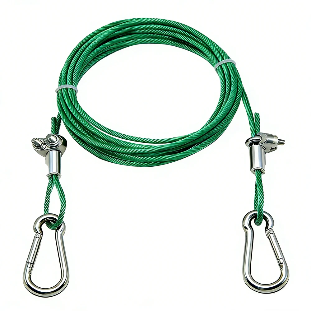 3mm 4mm Stainless Steel Wire Rope Kit with PVC Coating and Cable Clamp Spring Buckle for Clothesline Dog Leash Sunshade Tent