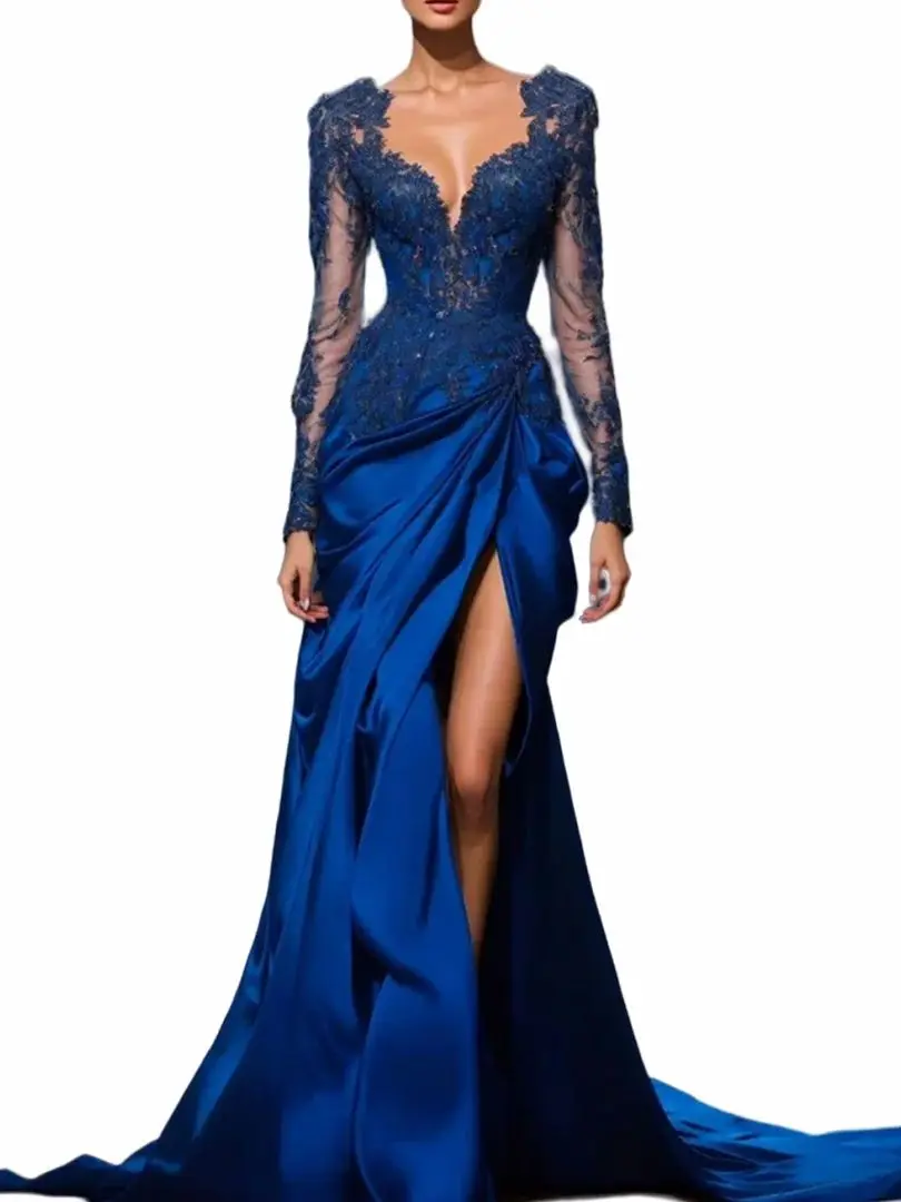 Illusion Long Sleeve Mermaid Evening Dress Sweetheart Satin Customized Prom Dresses Wedding Party Gown