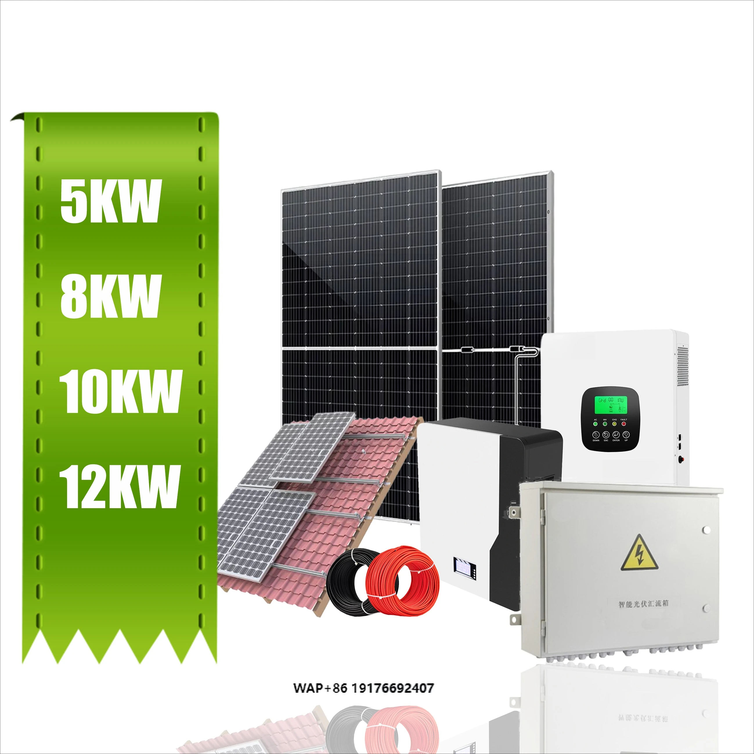 Sistema de Energía Solar Completo, Kit de 5kwh 10kwh, Batería de Litio LiFePo, Sistema de Paneles Solares Híbridos Fuera de la Red de 10Kw 20kw 30kw para el Hogar