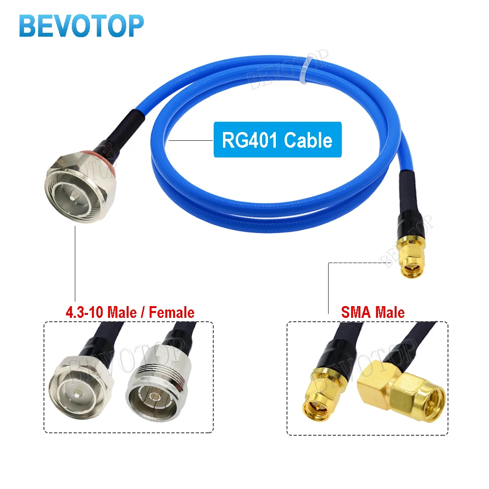 

1PCS RG401 50-5 Cable 4.3-10 Male to SMA Male Plug High Frequency Low Loss RG401 Test Cable RF Coaxial Pigtail Jumper BEVOTOP