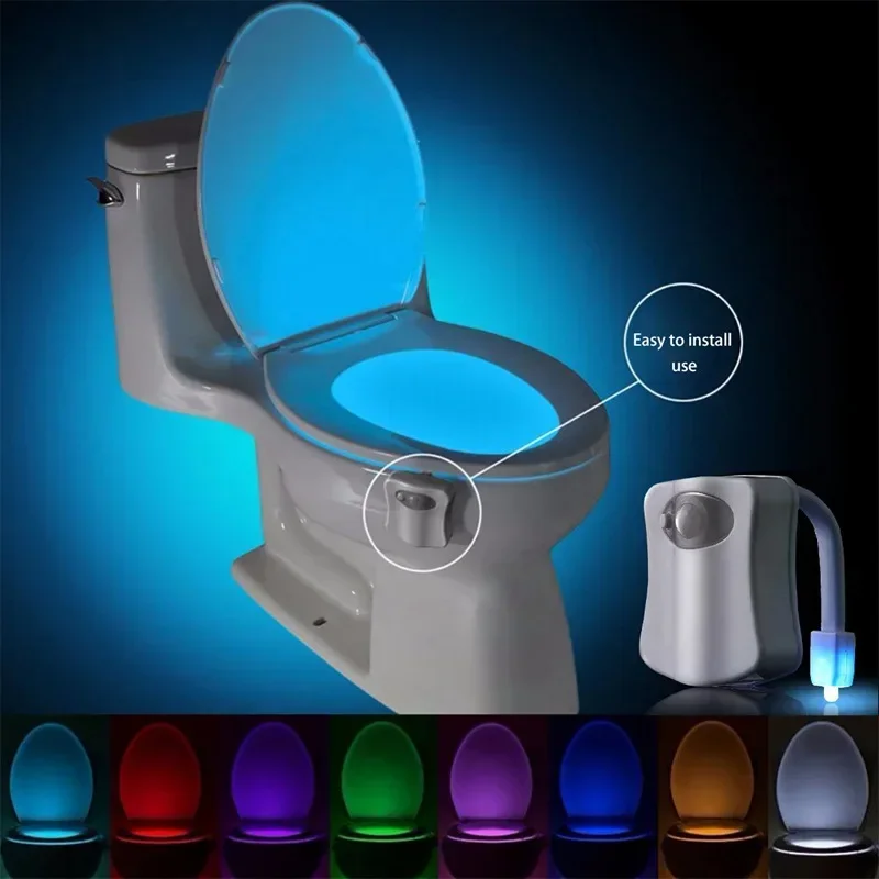 LED Smart Toilet Light PIR Motion Sensor Night Lamp 16 Color Backlight WC Bathroom Night Light