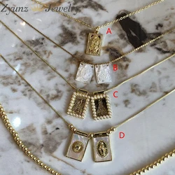 5pcs, 2024 Holy Jesus Virgin Mary Necklace Women 18k Gold Plated Brass Mop Shell Pendant Choker Neck Religious Jewelry