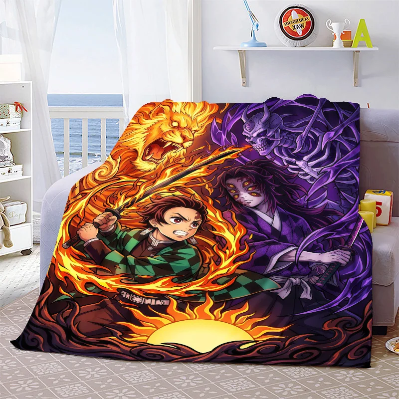 Demon Slayer Cartoon Blanket Flannel Soft Warm Plush Throw for Bed Couch Sofa Lightweight Cozy Travel Decor -QJY