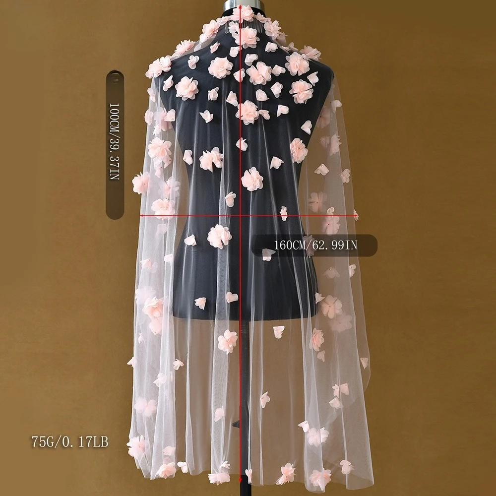 

Hot Pink Flower Dopamine Boho Wedding Veil with Cut Edge Fingertip Veil with Comb for the Bride Wedding Props