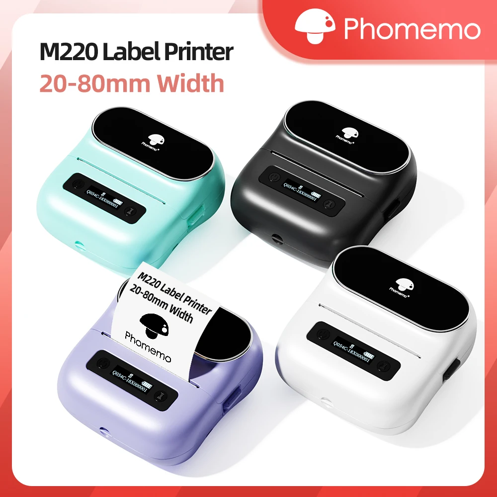 Phomemo M220 Mini Portable Thermal Printer Self-Adhesive Sticker Label Maker with Bluetooth Pocket-Sized for 75mm Printing Width