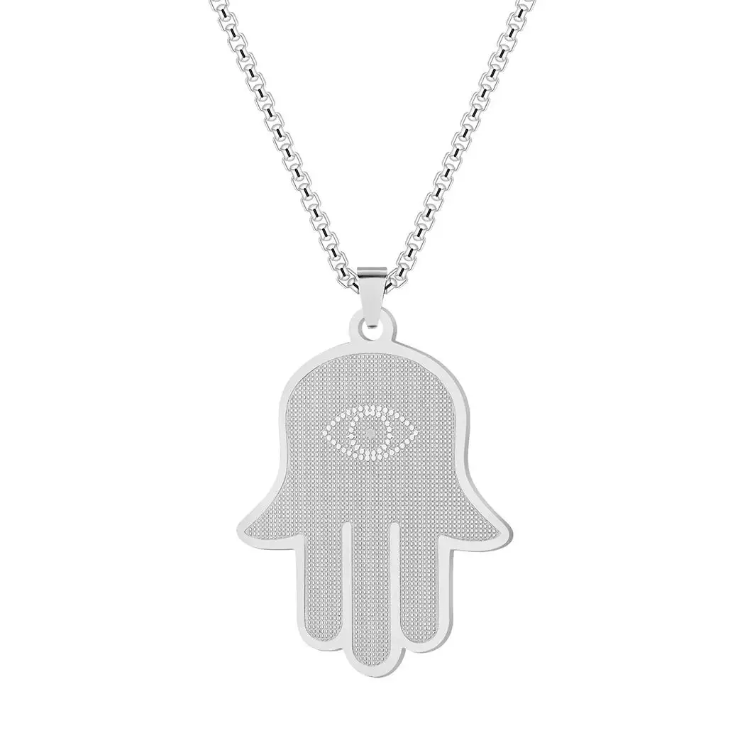 CHENGXUN Hamsa wyczyść wisiorek oko proroka naszyjnik ręcznie naszyjnik charms dla kobiet mężczyzn łańcuch amulet ze stali nierdzewnej nowy biżuteria prezent — zdjęcie 2